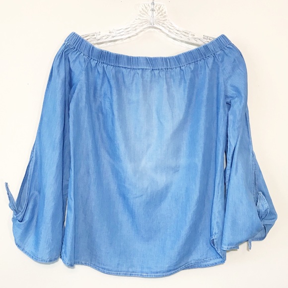 Style Envy Tops - Style Envy Chambray Tencel Off Shoulder Blouse M